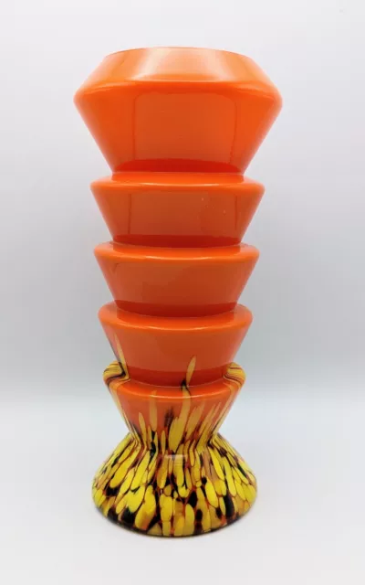 Vintage Ernst Steinwald Franz Tomschick Orange Czech Glass Spatter Vase Kralik