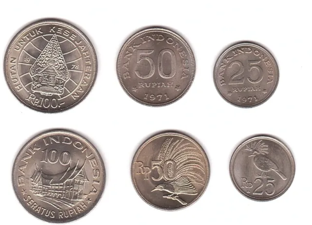 Indonesia - set 3 coins 25 50 100 Rupiah 1971 - 1978 aUNC / UNC Lemberg-Zp