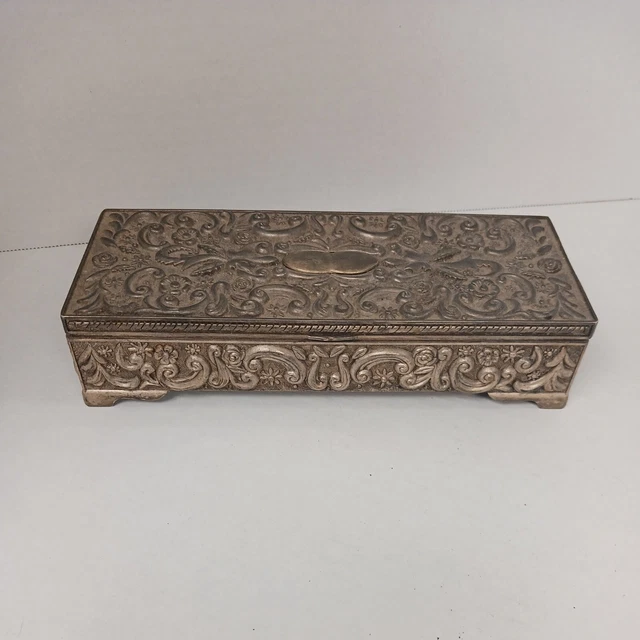 VINTAGE 1992 GODINGER Silver Art Co. Jewelry Box Floral Pattern 7.99