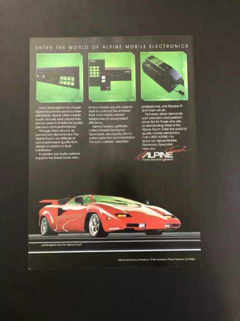 Lamborghini Countach Alpine Vintage Original Print Ad Advertisement Printed A13