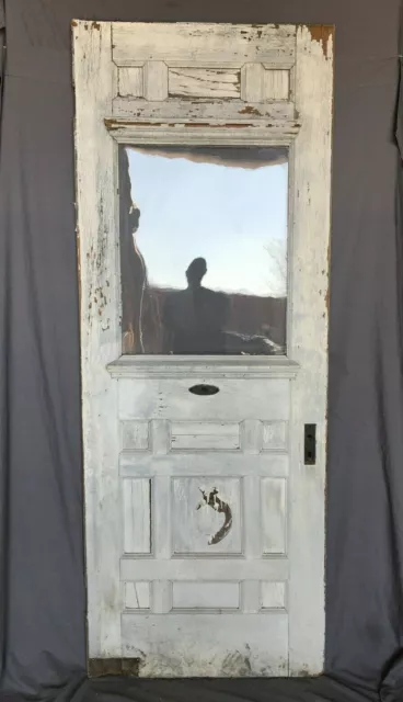 1 Antique Greek Revival Exterior Entryway Door 32x84 Old White Vintage 448 -21B