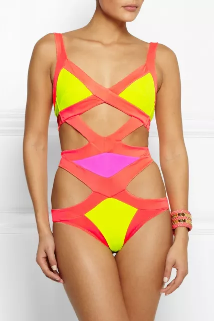 AGENT PROVOCATEUR Mazzy Cutout Neon Colors Swimsuit L EUC 2