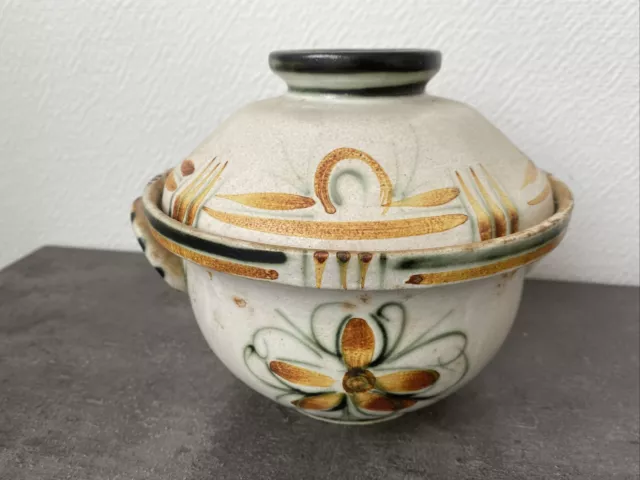 ancien pot bonbonniere keraluc quimper MD gres signe deco fleurs vintage