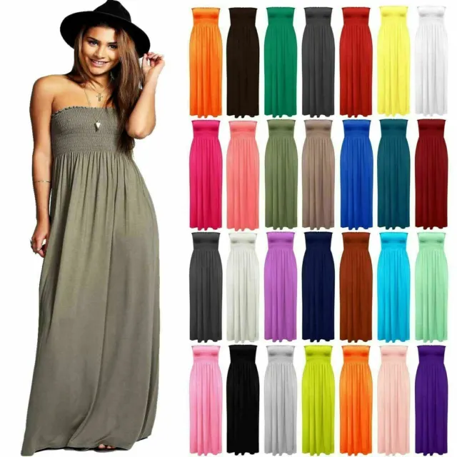 Womens Sheering Boob Tube Ladies Bandeau Strapless Long Maxi Dress Uk Size 8-22.