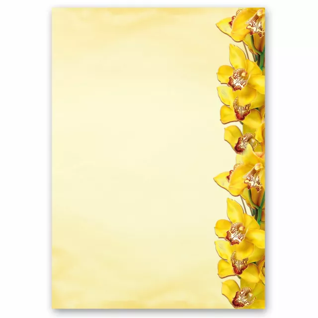 Papier à motif JAUNE ORCHIDÉES 50 feuilles DIN A4 Motif de fleurs