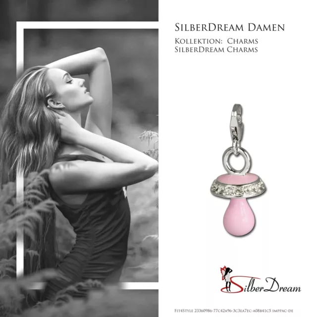 Silberdream 925er Charm Chupete Auténtico Colgante de Plata Rosa Circonia FC676 3