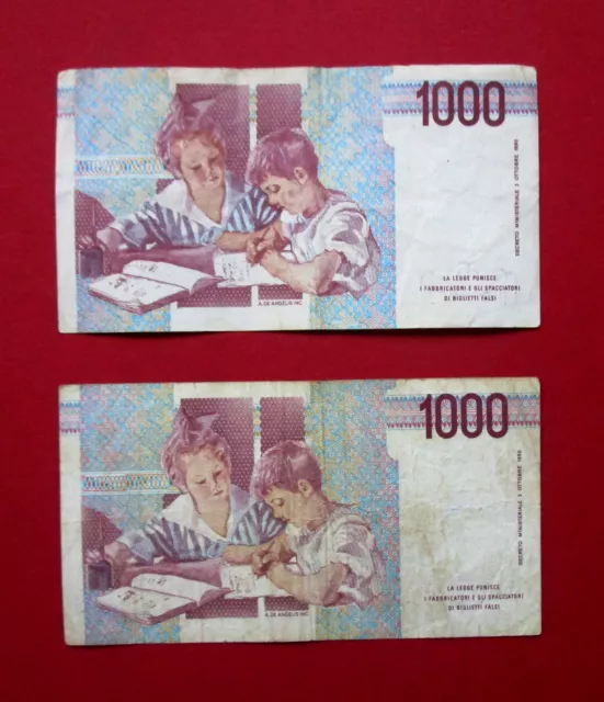 Italy Pair Collectable  1990 Circulated  Maria Montessori   1000 Lira  Banknotes 2