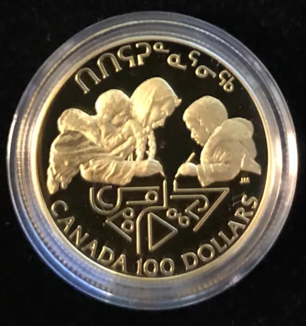 1990 GOLD Canada Literacy $100 Dollar Coin - Proof 14K 1/4 oz. - SHIPS FREE!