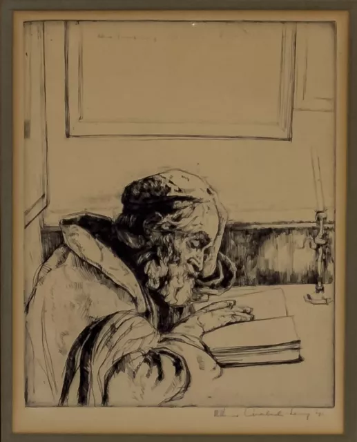 Jewish Rabbi Judaica Etching by William Auerbach Levy 1889-1964  Pencil Signed