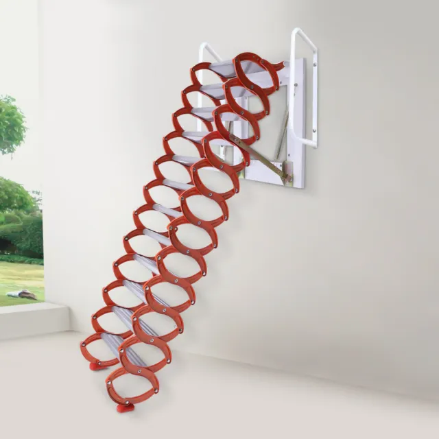 Attic Loft Ladder Pull Down 12 Steps Attic Stairs Wall-Mounted Folding Stairs