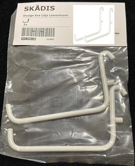 IKea SKADIS Metal Hook White, 2 Pack,503.356.18, Pegboard Hook, 3¾ x 2¼" New