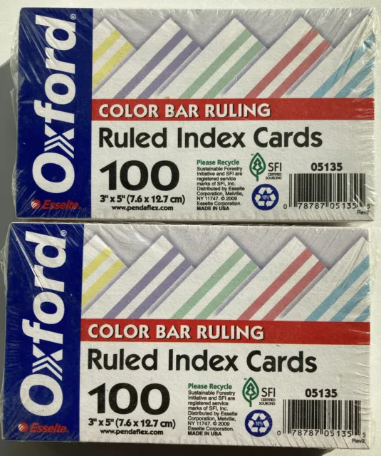 Oxford Ruled Index Cards Color Bar Ruling 100 3" x 5"-05135 (Lot of 2 Packs) NEW