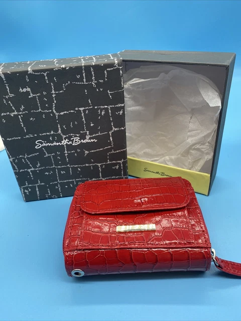 Samantha Brown Signed Red Leather Croc Embossed/Clutch/Strap/Box/NEW