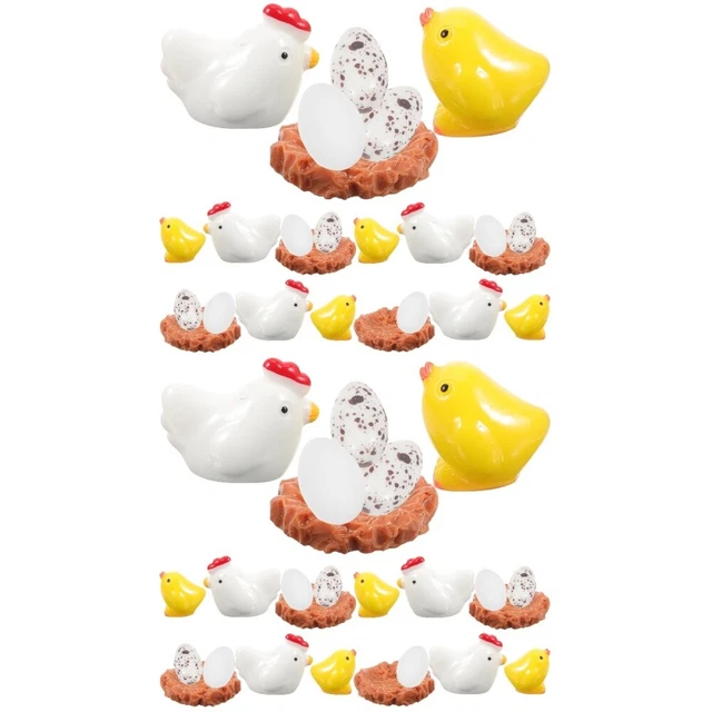 2 Sets  Mini Fairy Chicken Statue Miniature Garden Ornament for Fairy Gardens