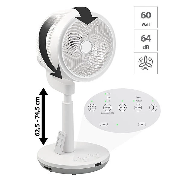 VENTILATEUR COLONNE OSCILLANT 90° 55W Air 40 M³/min Ioniseur écran