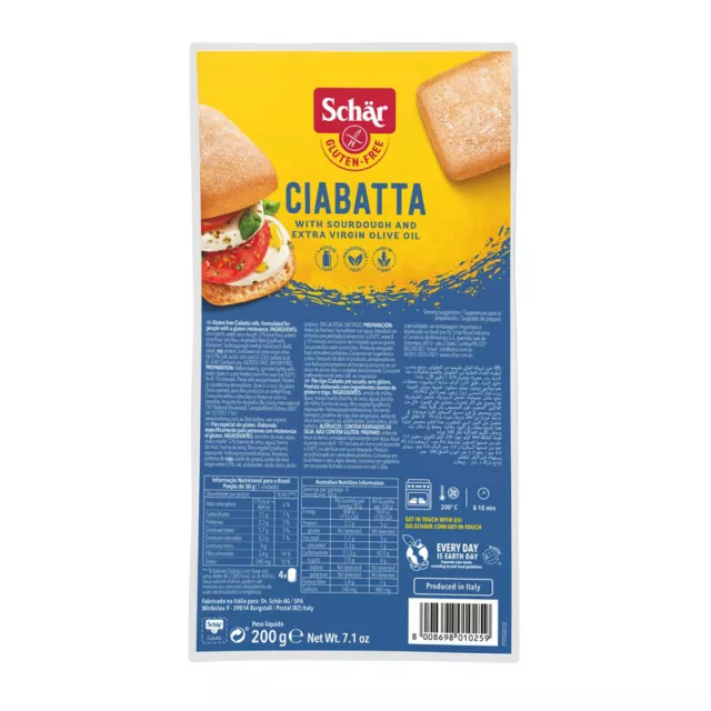 NEW Dr Schar Ciabatta Rolls 200g (4x50g) x 6 (Gluten Free)