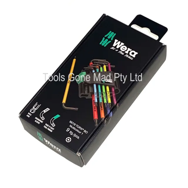 Wera 9pc 967/9 Torx-BO Multicolour 1 SB L Key Set For Tamper-Proof Torx Screws
