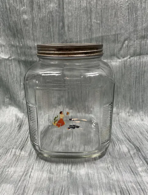 Vintage Hoosier Ribbed Square Glass Canister Jar - Art Deco