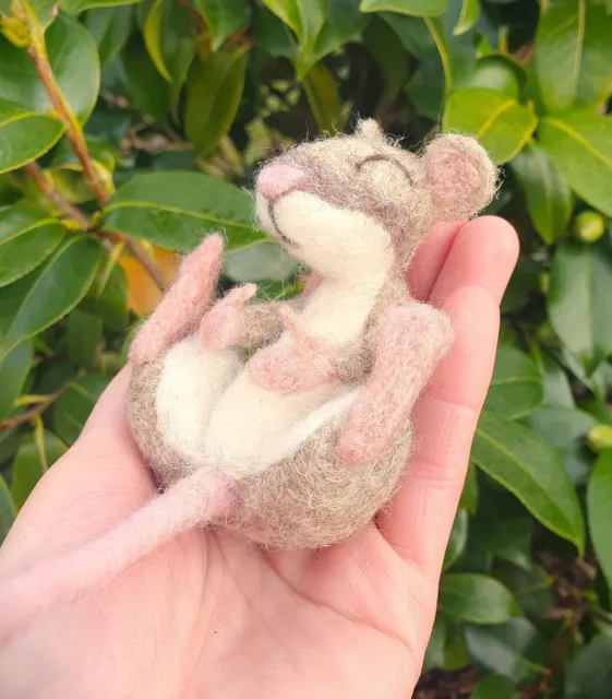 Needle Felt Felted Felting - Sleeping Tan Mouse - Handmade Gift Present OOAK