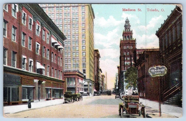 1909 Toledo Ohio Madison Street View*Waterville Pm*To Marian Oh*Bonham*Old Cars