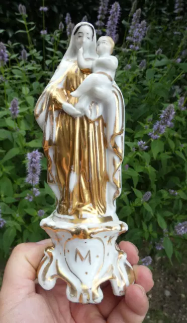 Antique french vieux paris porcelain madonna figurine statue 19thc