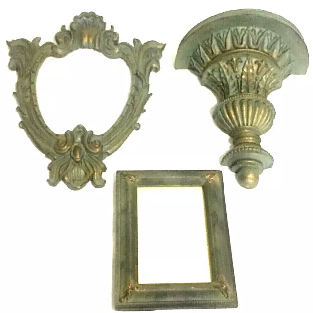 Sconce Frame Mirror French Provincial Wall Decor Patina Shelf Set Ornate Shabby