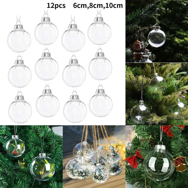 12x DIY Clear Iridescent Glass Baubles Balls Christmas Tree Ornament-Decor