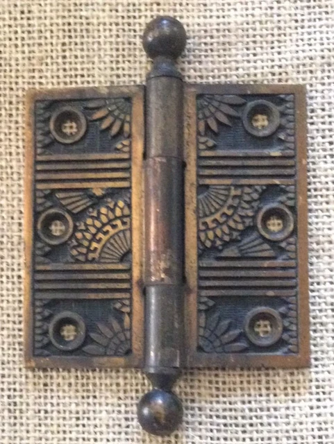 Antique Decorative Cast Iron Ball Tip Door Hinge With Copper Plating - 3½" x 3½"