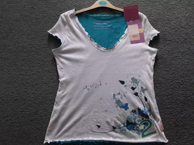 Hac tac layered t shirt teal and white BNWT