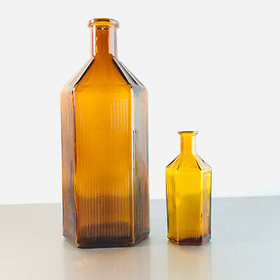 (m119) Braune Apothekerflaschen  Apotheke Arzt Flaschen Set Glas 10,5 / 21,5 cm 5