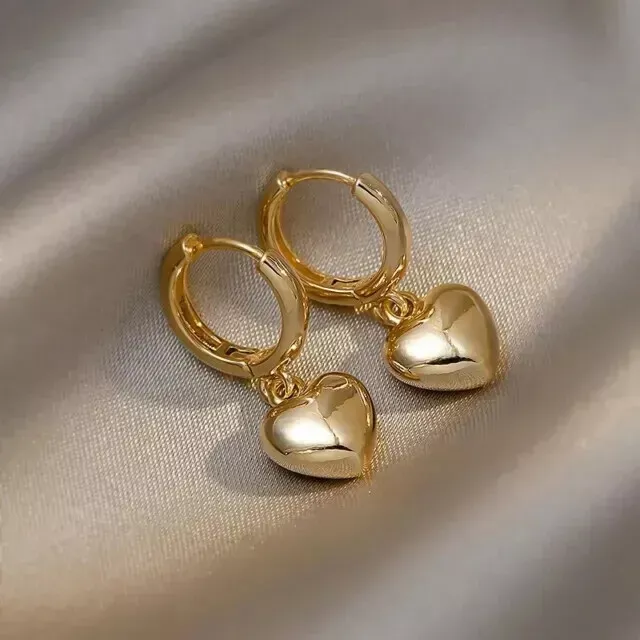 Love Heart Dangle Drop Earrings 14K Yellow Gold Plated Women's Heart Earrings