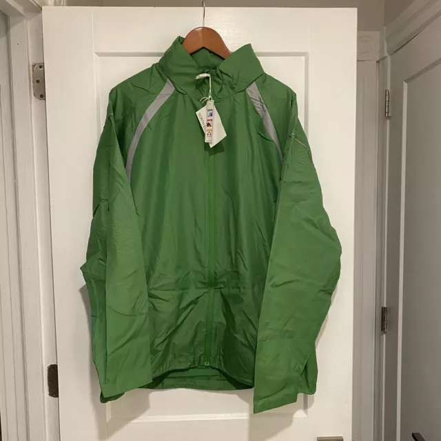 NEW Mens Reflective Green Lightweight Sport Windbreaker Waterproof Jacket Large