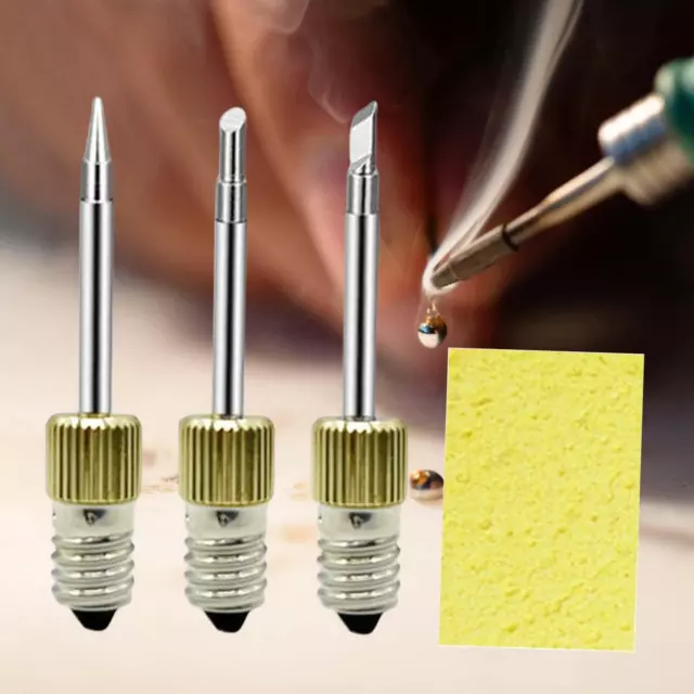 3x Soldering Iron Tips Repair E10 USB Soldering Head with Cleaning Sponge