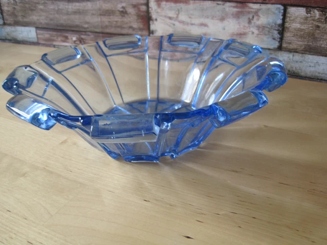 Saladier Vintage En Verre Bleu Transparent - Années 1920-1940 - Bol Décoratif