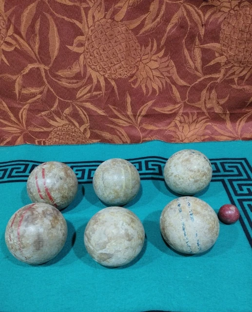 Ancienne Boule De Pétanque Lyonnaise Vintage Avec Sacoche En Cuir Et Initiales – Jeu Complet D’occasion