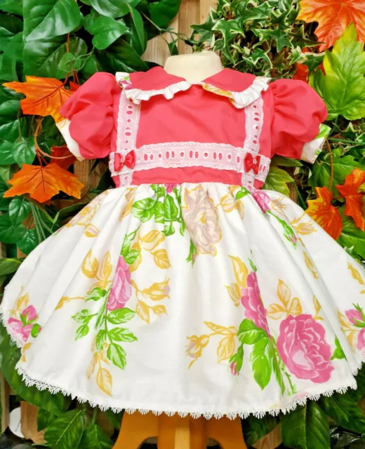 DREAM SALE 0-5 years BABY GIRLS CERISE FLORAL LINED TRADITIONAL SPRING  DRESS