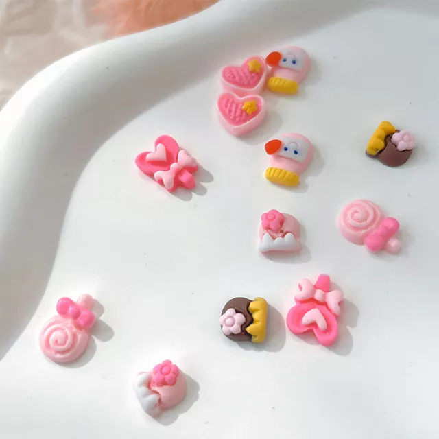 10Pcs Kawaii Lollipop Nail Art Decor Sweet Cute 3D Candy Heart Nail Decorati LEI