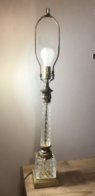 Vintage Beautiful Cut Glass and Brass Table Lamp 30" Tall