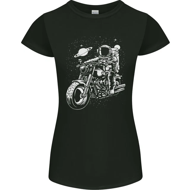 Space Biker Astronaut on a Motorcycle Space Womens Petite Cut T-Shirt