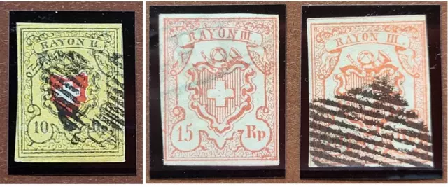 Schweiz, 1850/52, Mi#8-II u. 12, RAYON II u. III, 10 u. 15 Rp., gestempelt