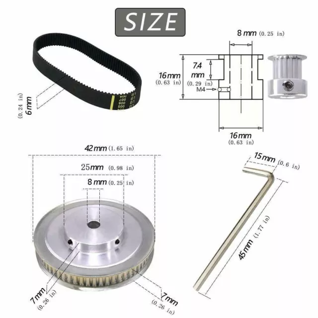 GT2 Aluminium Timing-Belt-Idler Roulement 20&60 Dents Intérieur Trous 8mm Large