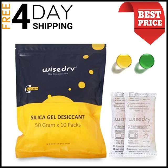 wisedry 50 Gram [10 Packs] Silica Gel Desiccant Packets Microwave Fast Reacti...