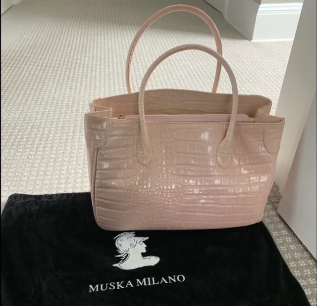 Made In Italy - Baby Light  Pink Croc Embossed Real Leather Tote Bag