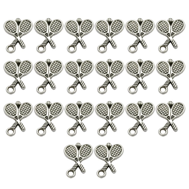 20PCS Antique Alloy Badminton Tennis Racket Pendants Charms DIY Jewelry Making