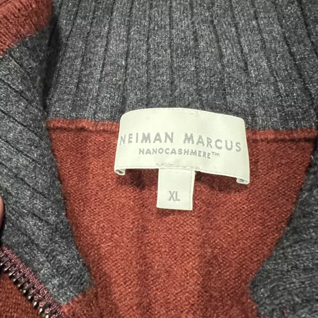 Neiman Marcus Nano Cashmere Quarter Zip Pullover Sweater XL Mens Red Long Sleeve 3