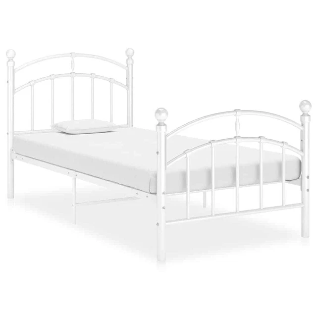 WHITE METAL BED Frame 100x200 cm, PowderCoated, Sturdy Slats Included