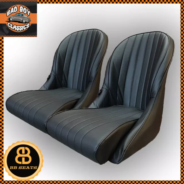 Pair BB Vintage Classic Retro Car Bucket Seats Rounded Back Ideal For AC COBRA