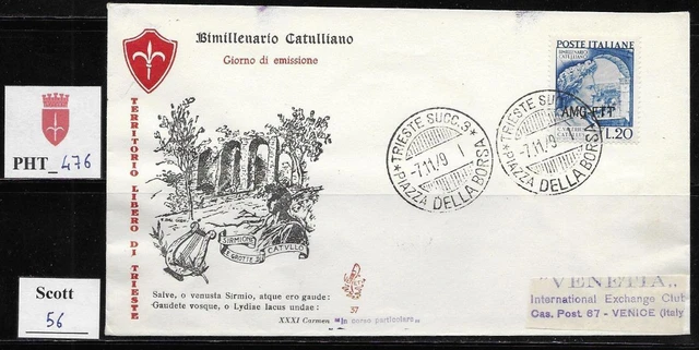 PHT_476. TRIESTE FTT. FDC Venetia w. 1949 BIMILLENARIO CATULLO. Scott 56
