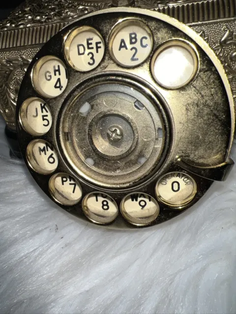 Vintage Brass Phone Intricate Rotary Dial Landline French Provincial Mid Century 2