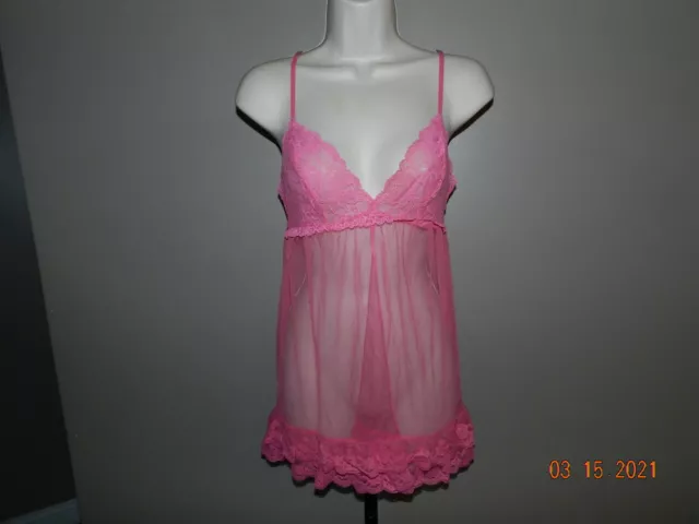 Victoria's Secret Babydoll Bright Pink Mesh Lace S